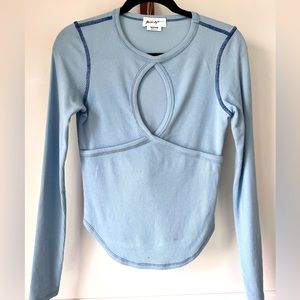 LINE BY K baby blue waffle fabric with a visible navy blue stitching size medium